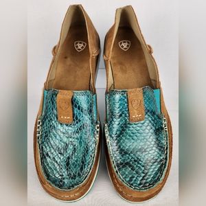 Ariat Cruiser Turquoise Snake Print Slip On Loafers Shoes Women's Sz 10 B